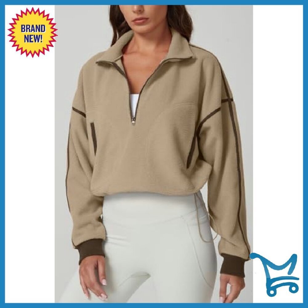 Women's Half Zip Fleece Pullover Cozy Sherpa Sweatshirt Winter Top - Picture 5 of 7